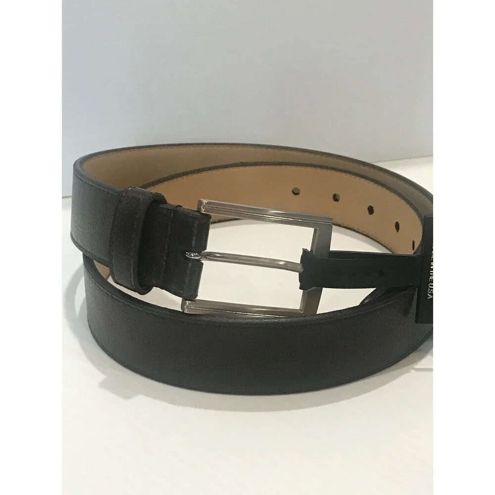 Lejon Men's Handcrafted Belt Leather Classic Brown Belt Silver Tone Buckle 36